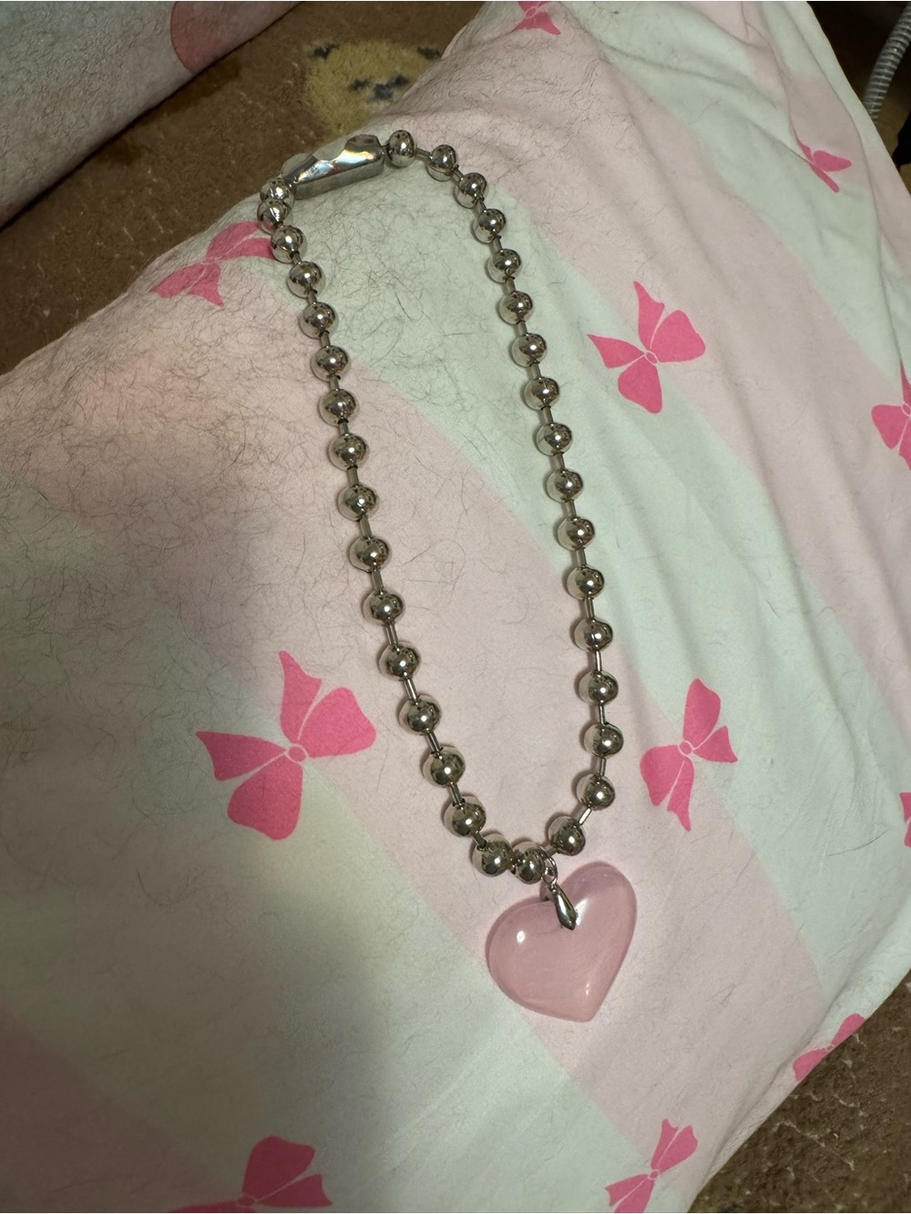 torrid Silver Beaded Necklace with Pink Heart Charm